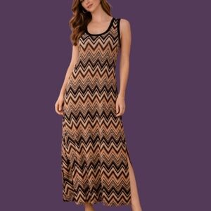 OLIVIA MATTHEWS Zigzag Chevron Sleeveless Maxi Scoop Neck Artsy Tank Dress